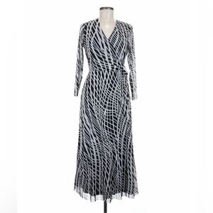 Anne Klein Black and White Geometric Wrap Maxi Dress